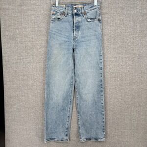 Levis Ribcage Straight Jeans Women 25 Light Wash High Rise Button Fly Boho